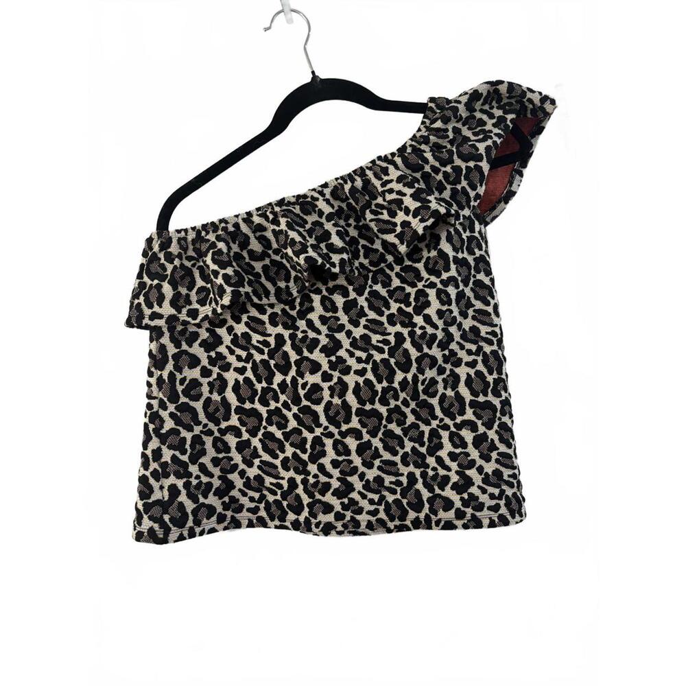 Eri + Ali One-Shoulder Leopard Ruffle Top – Size Small